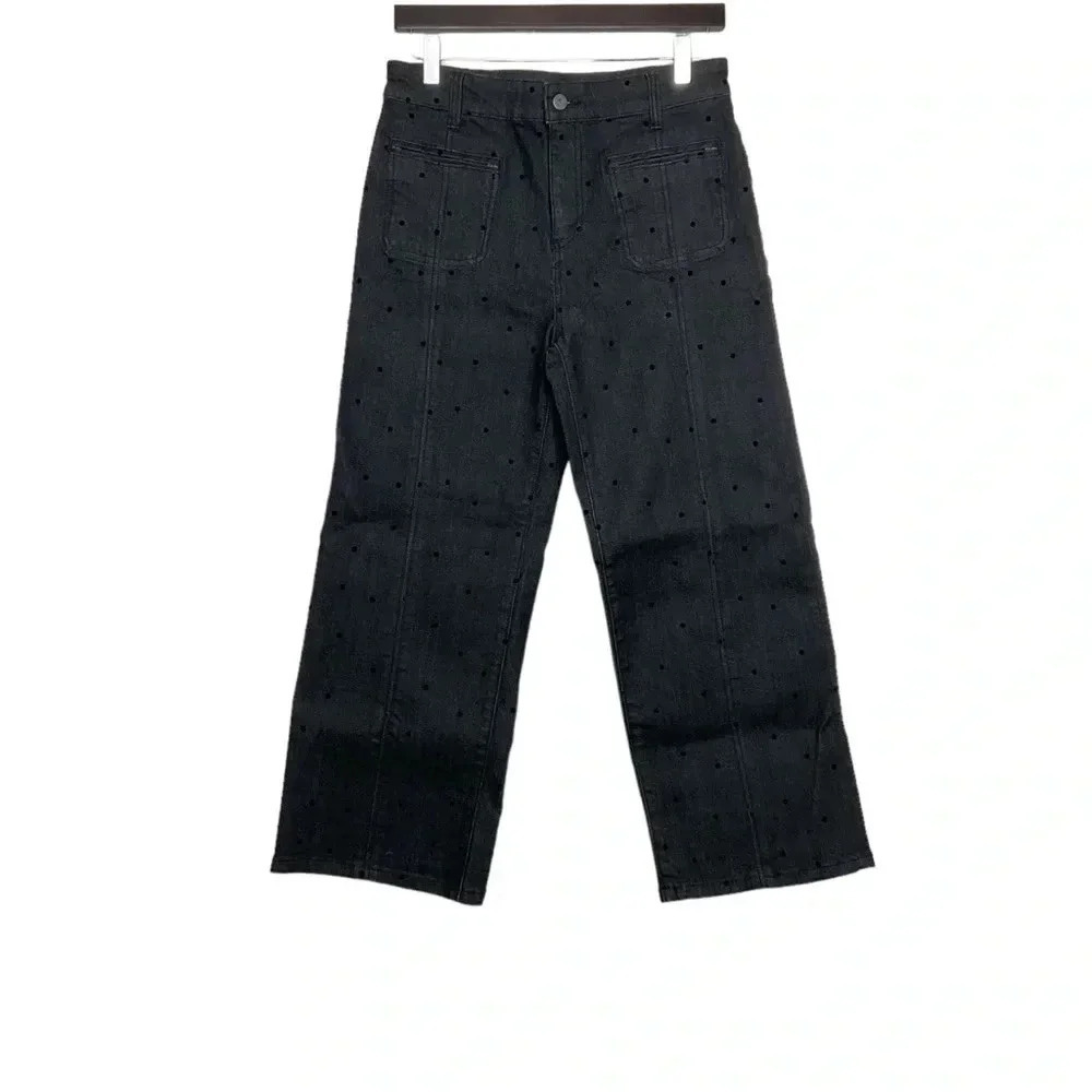 Pilcro Black Polka Dot Cropped Wide Leg Jeans Size 27